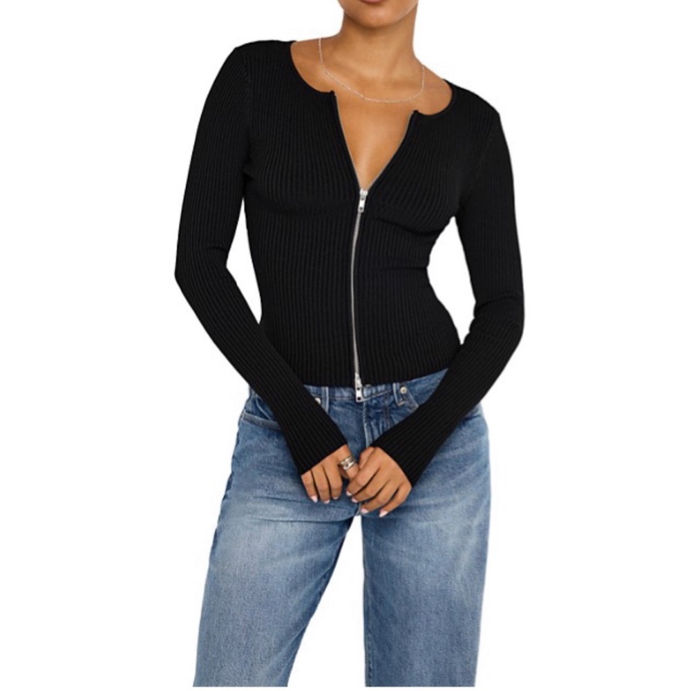 Express Black Ribbed Zip sweater